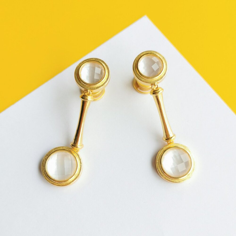 Bamboo Gold Clear Crystal Earrings by Julie Vos